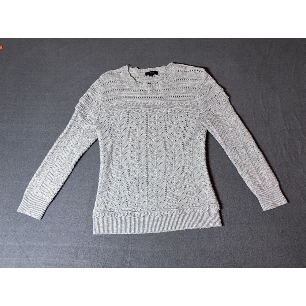 J Crew Womens S Grey Scalloped Pointelle Wool Blend Sweater Coquette Y2K Luxury